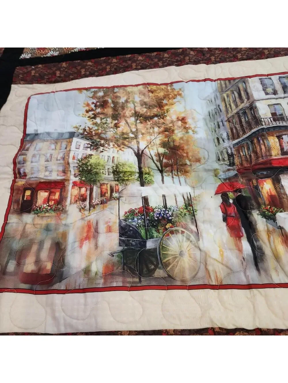 New Beautiful Handcrafted Autumn-Themed Quilt with Parisian Street Scene